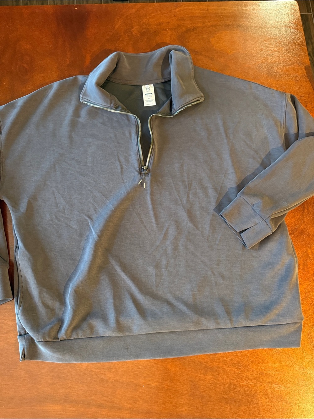 Women's plus sandwash fabric Quarter-Zip long sleeve top with pockets